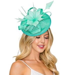 Beloved Millinery Elegant Mint Green Flower Ribbons Feathers Mesh Fascinator Hat